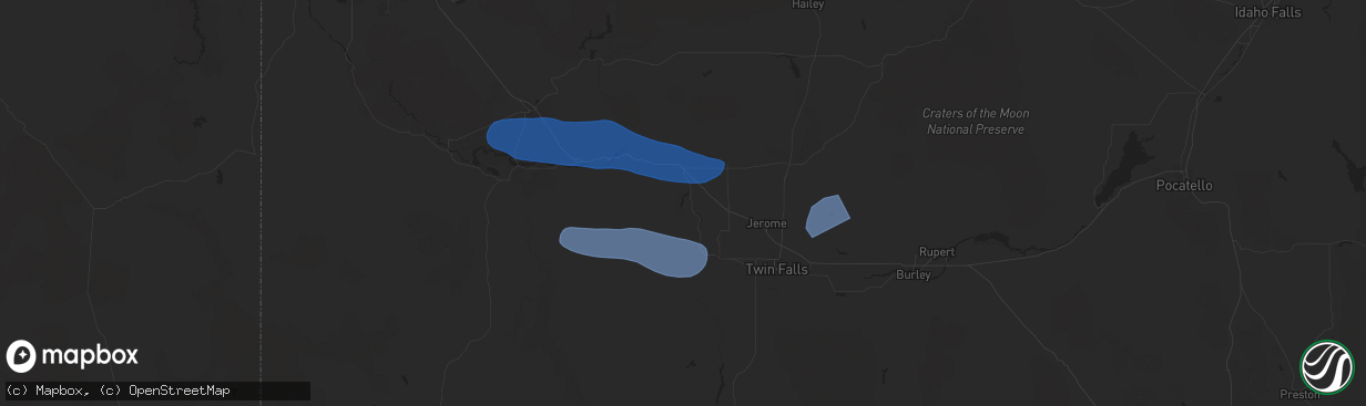 Hail map in Hagerman, ID on December 17, 2025