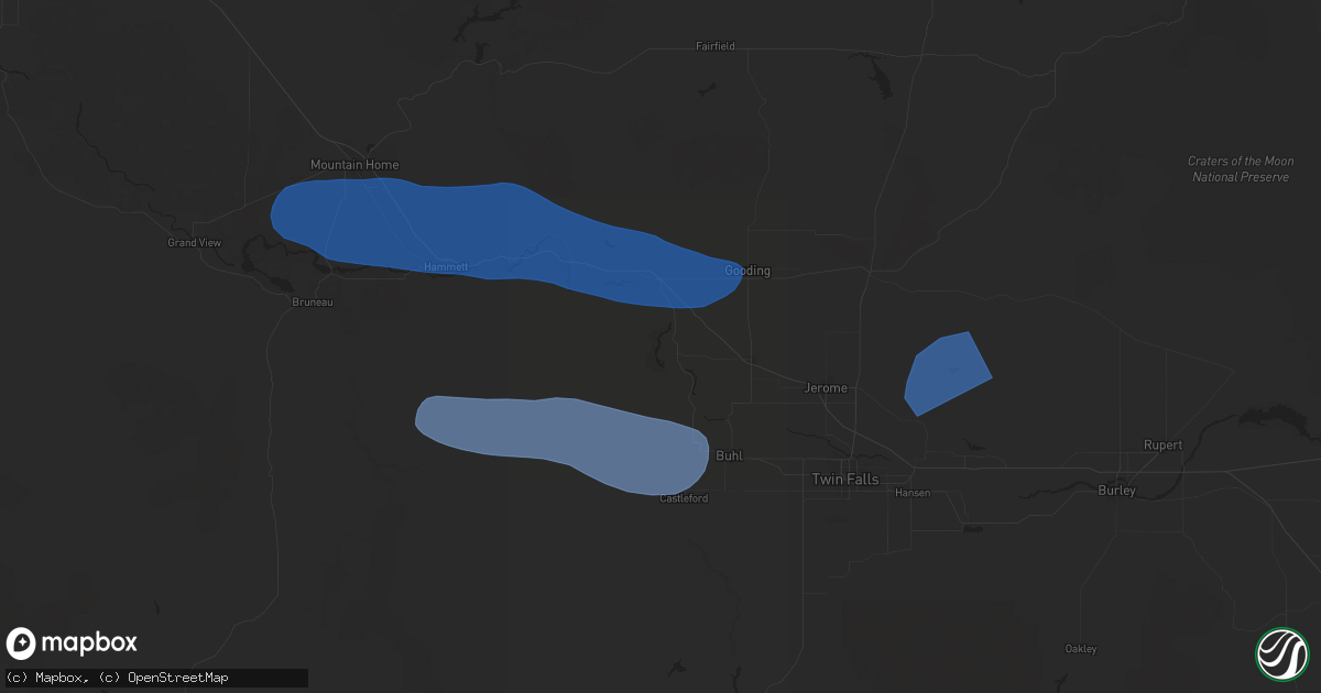 Hail map in Hagerman, ID on December 17, 2025
