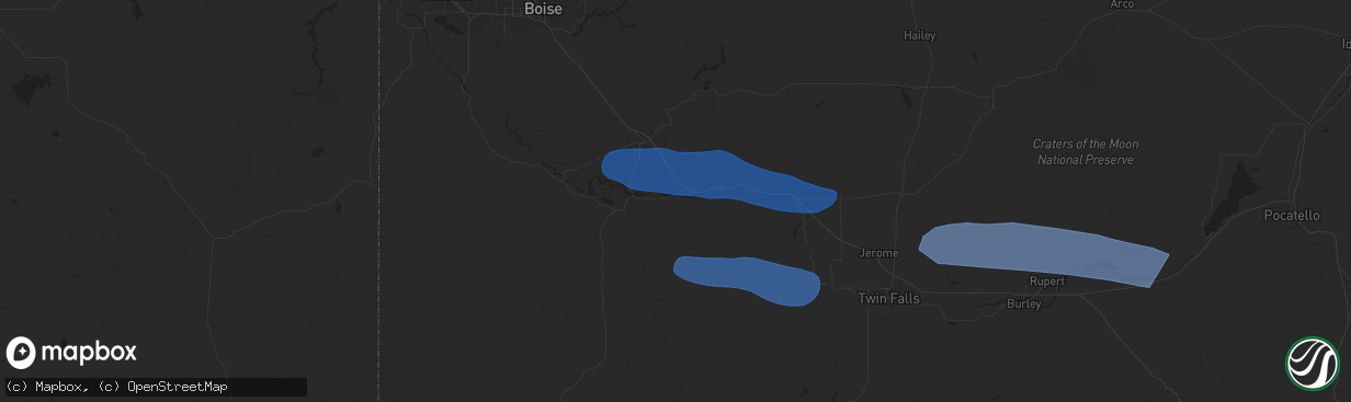 Hail map in Hammett, ID on December 17, 2025