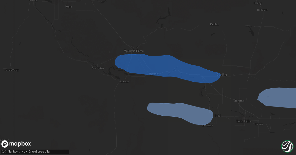 Hail map in Hammett, ID on December 17, 2025