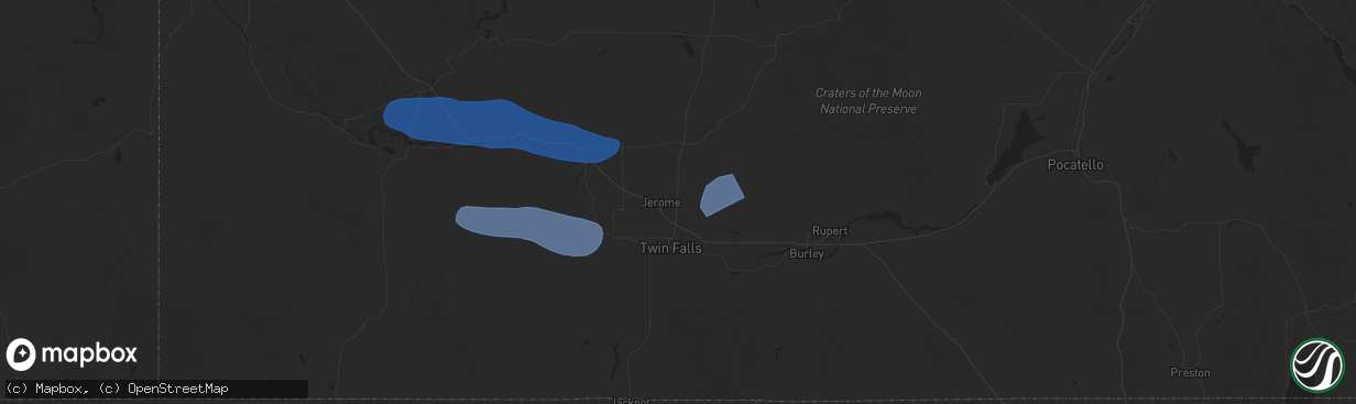 Hail map in Jerome, ID on December 17, 2025