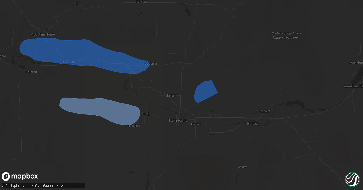 Hail map in Jerome, ID on December 17, 2025