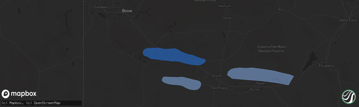 Hail map in King Hill, ID on December 17, 2025