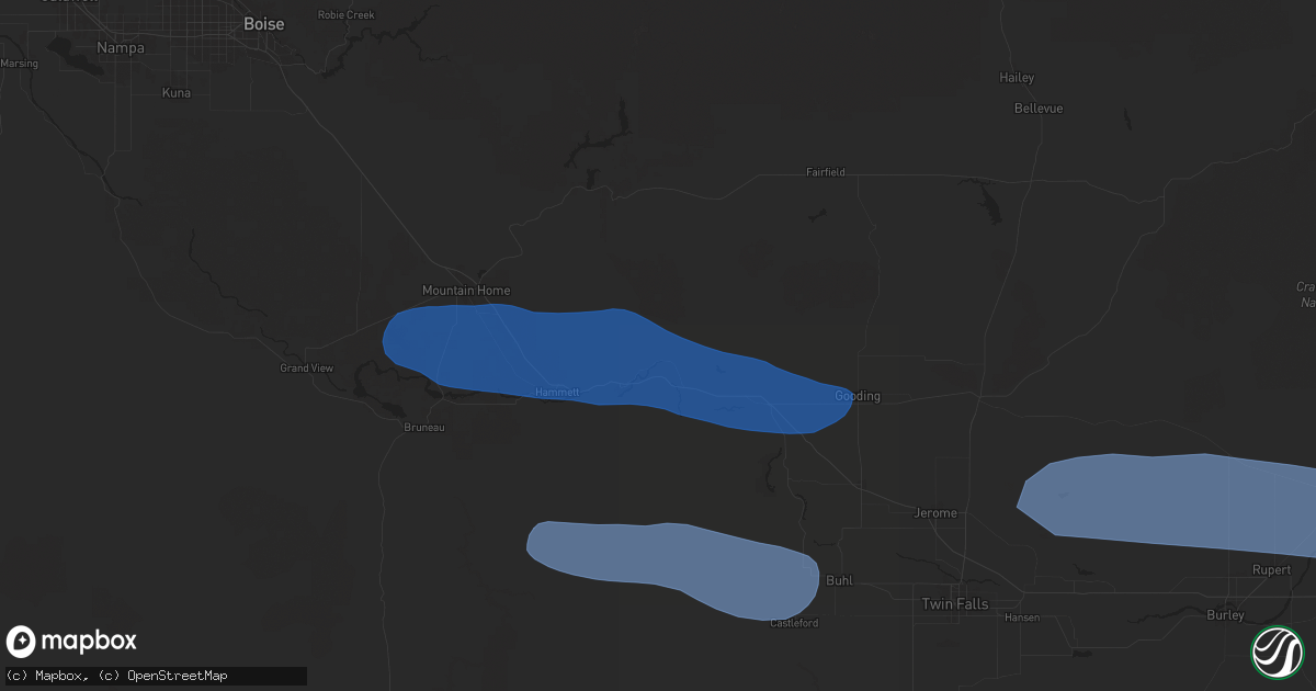 Hail map in King Hill, ID on December 17, 2025
