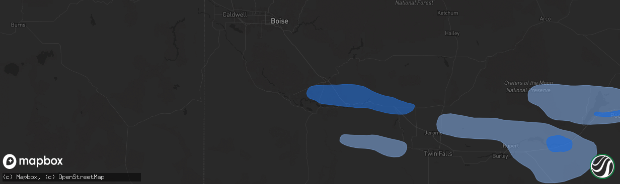 Hail map in Mountain Home Afb, ID on December 17, 2025