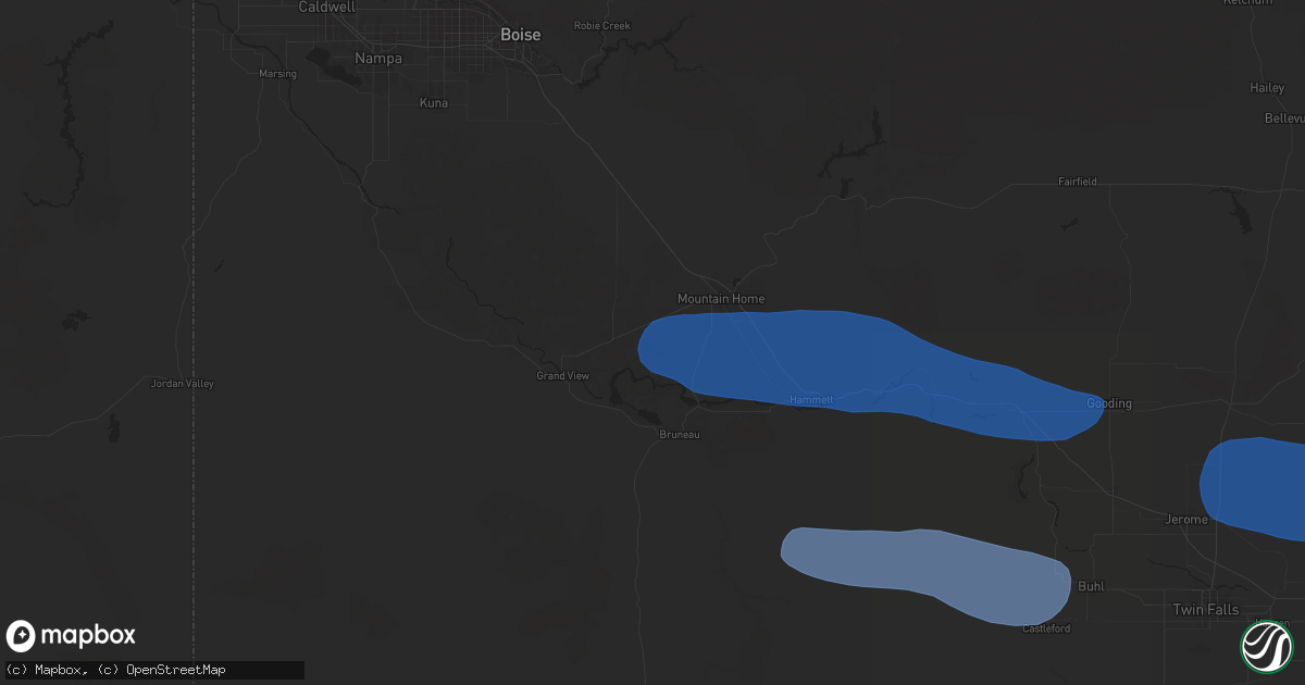 Hail map in Mountain Home Afb, ID on December 17, 2025
