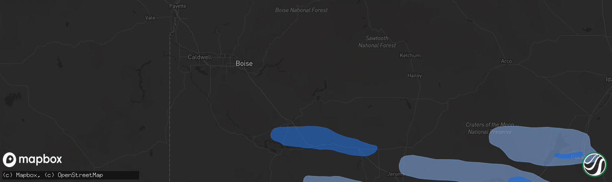 Hail map in Mountain Home, ID on December 17, 2025