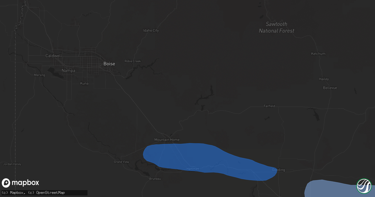 Hail map in Mountain Home, ID on December 17, 2025