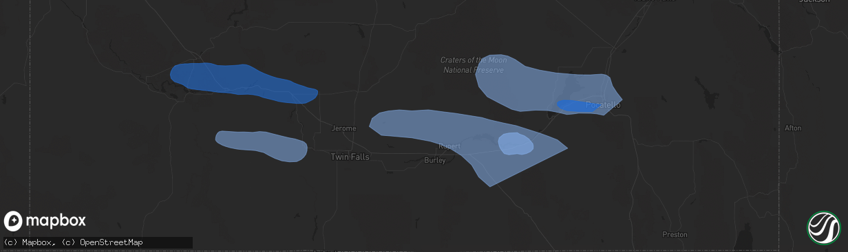 Hail map in Paul, ID on December 17, 2025