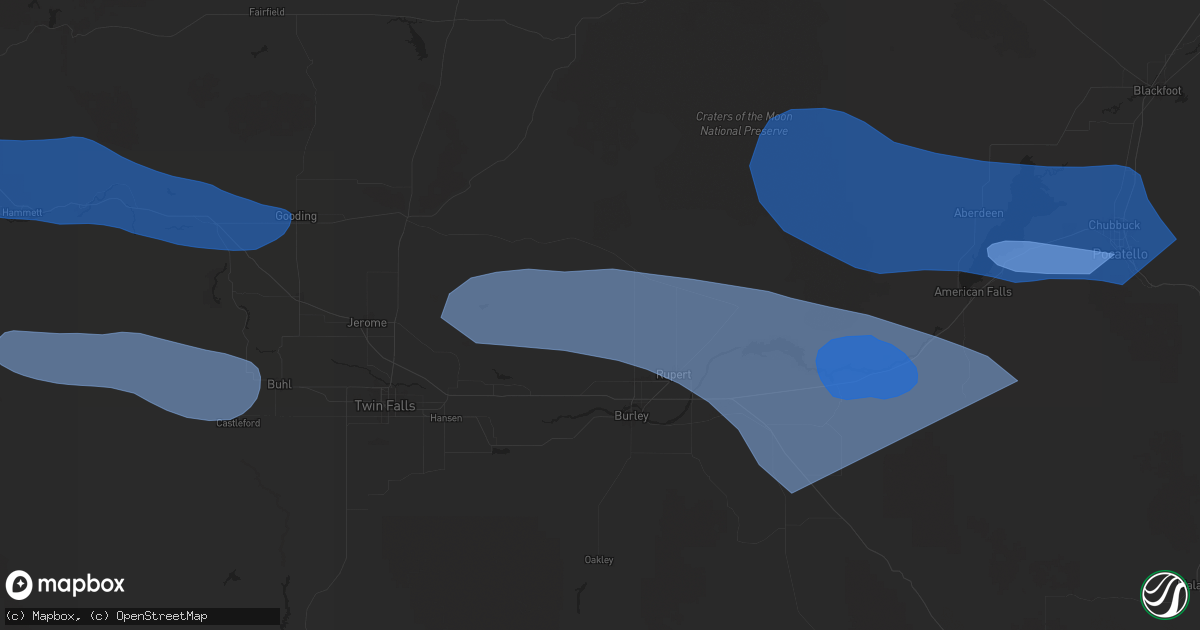 Hail map in Paul, ID on December 17, 2025