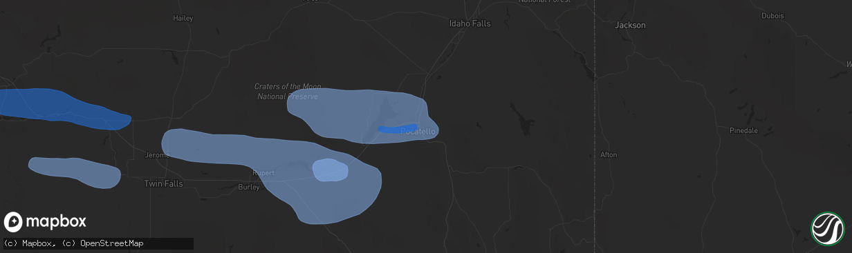 Hail map in Pocatello, ID on December 17, 2025
