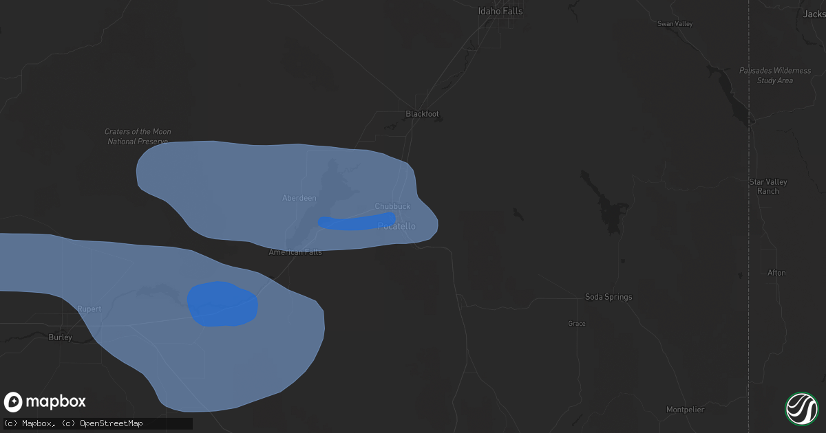 Hail map in Pocatello, ID on December 17, 2025
