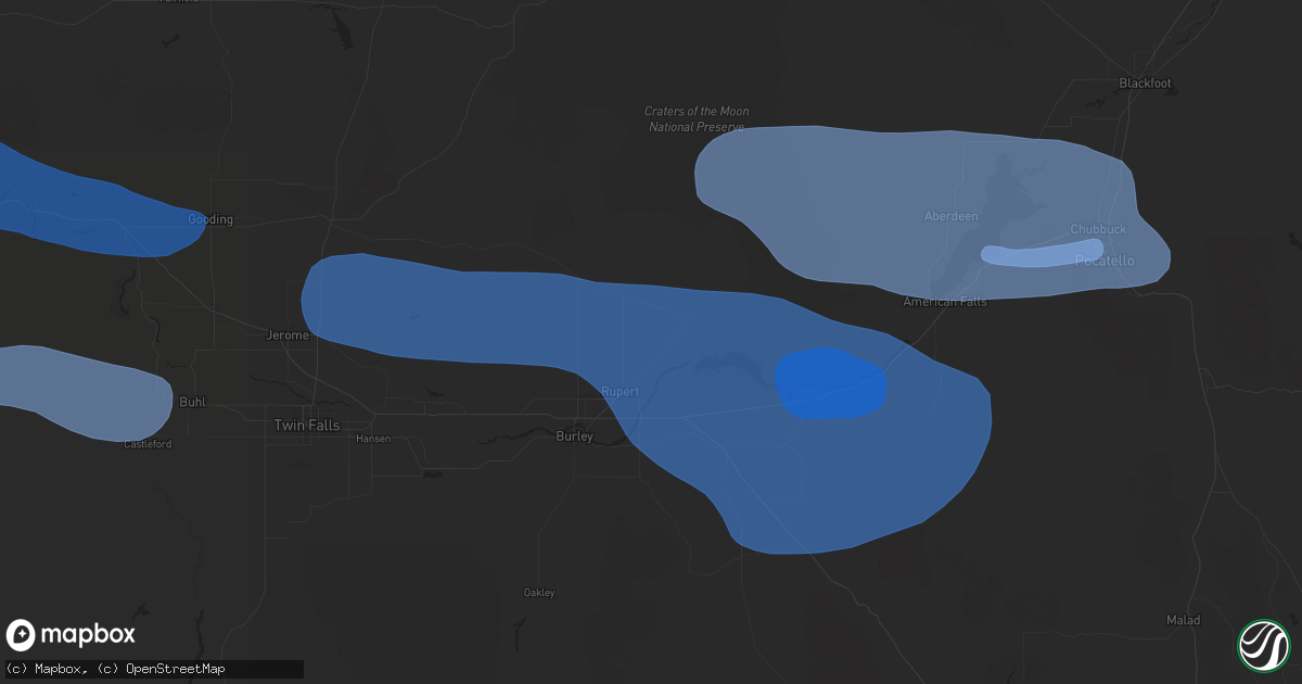 Hail map in Rupert, ID on December 17, 2025
