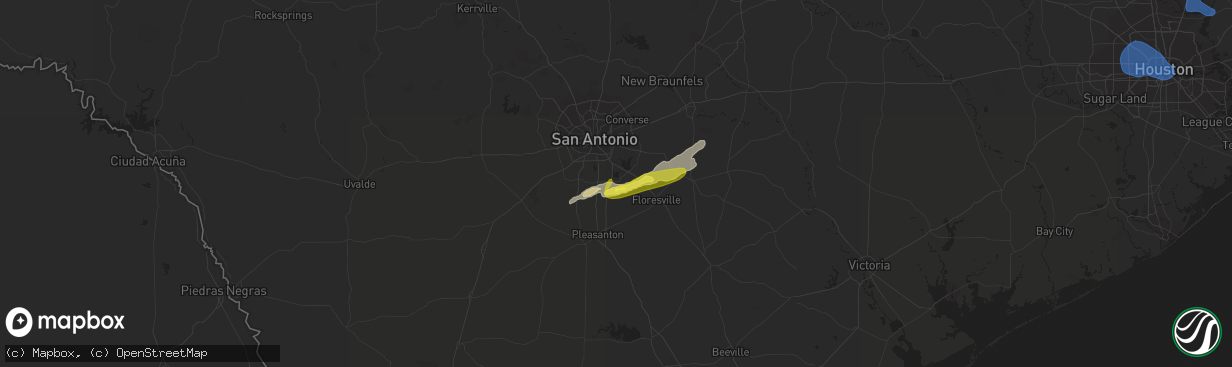 Hail map in Elmendorf, TX on December 18, 2021