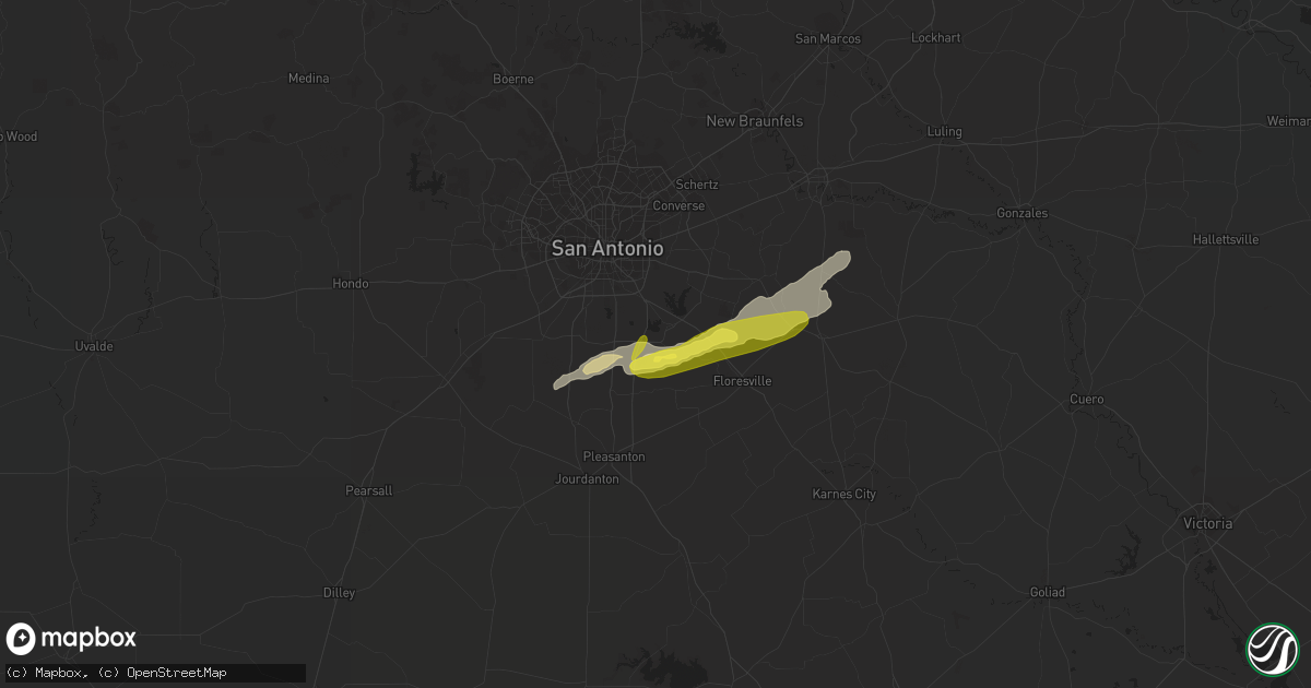 Hail map in Elmendorf, TX on December 18, 2021