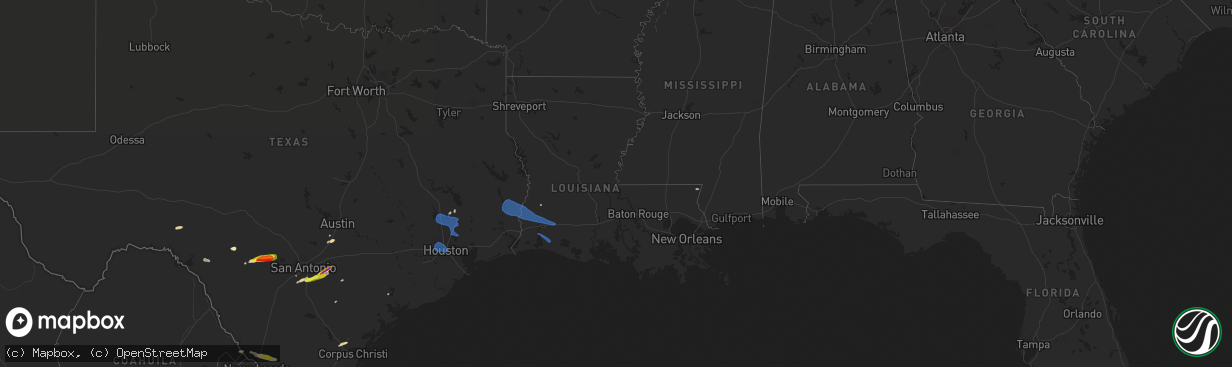 Hail map in Louisiana on December 18, 2021