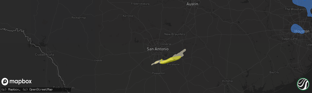 Hail map in San Antonio, TX on December 18, 2021