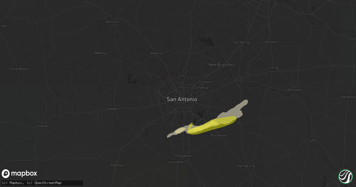 Hail map in San Antonio, TX on December 18, 2021