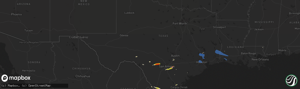 Hail map in Texas on December 18, 2021