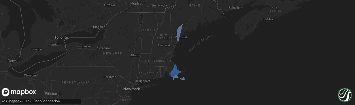 Hail map in Massachusetts on December 18, 2023