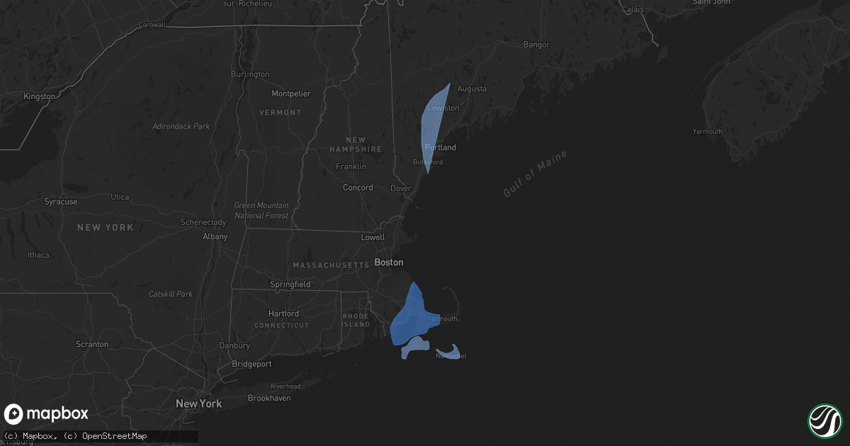 Hail map in Massachusetts on December 18, 2023