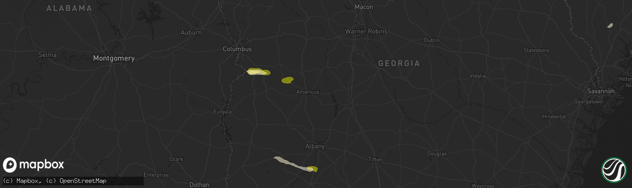 Hail map in Americus, GA on December 18, 2024