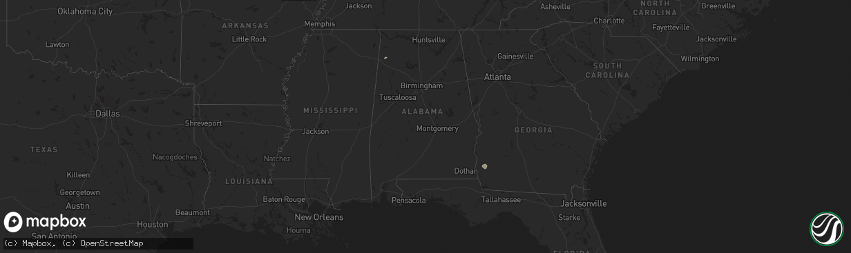 Hail map in Alabama on December 18, 2025