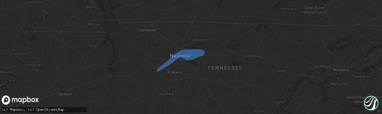 Hail map in Hermitage, TN on December 18, 2025