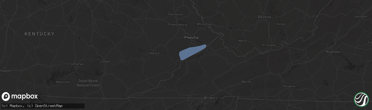 Hail map in Jenkins, KY on December 18, 2025