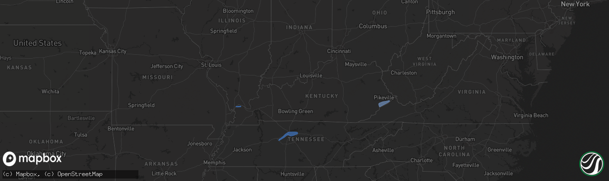 Hail map in Kentucky on December 18, 2025