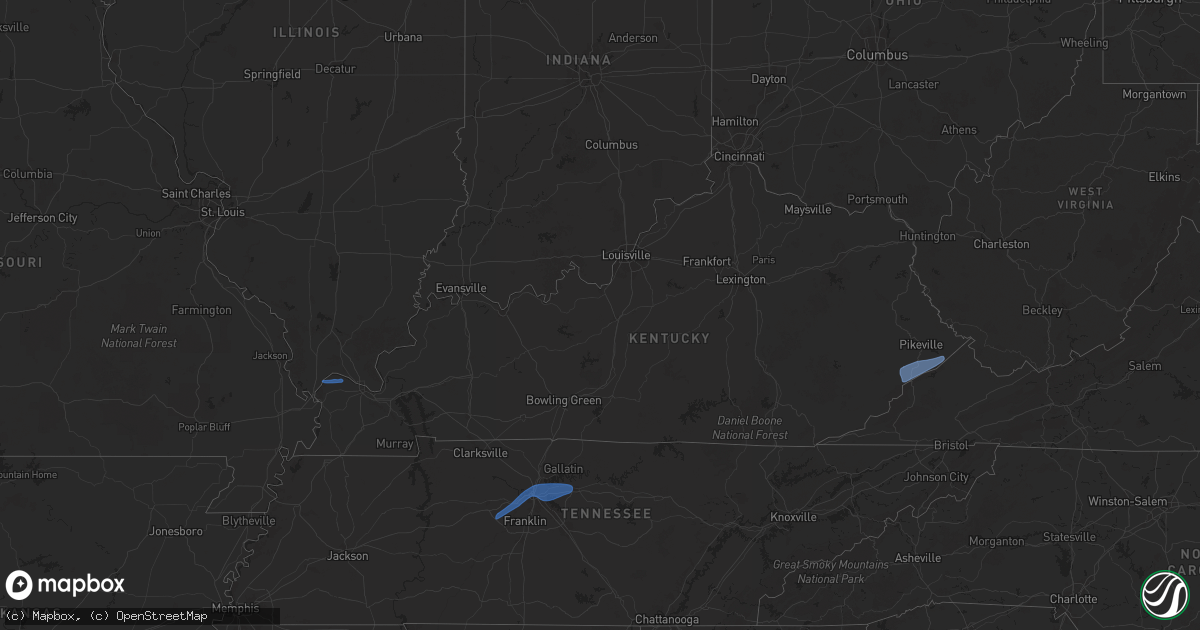 Hail map in Kentucky on December 18, 2025