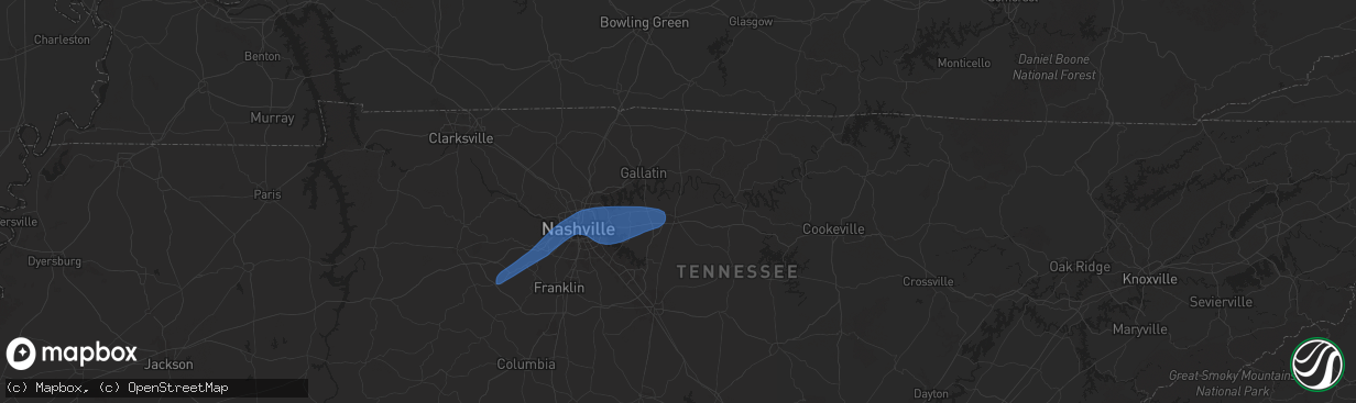 Hail map in Lebanon, TN on December 18, 2025