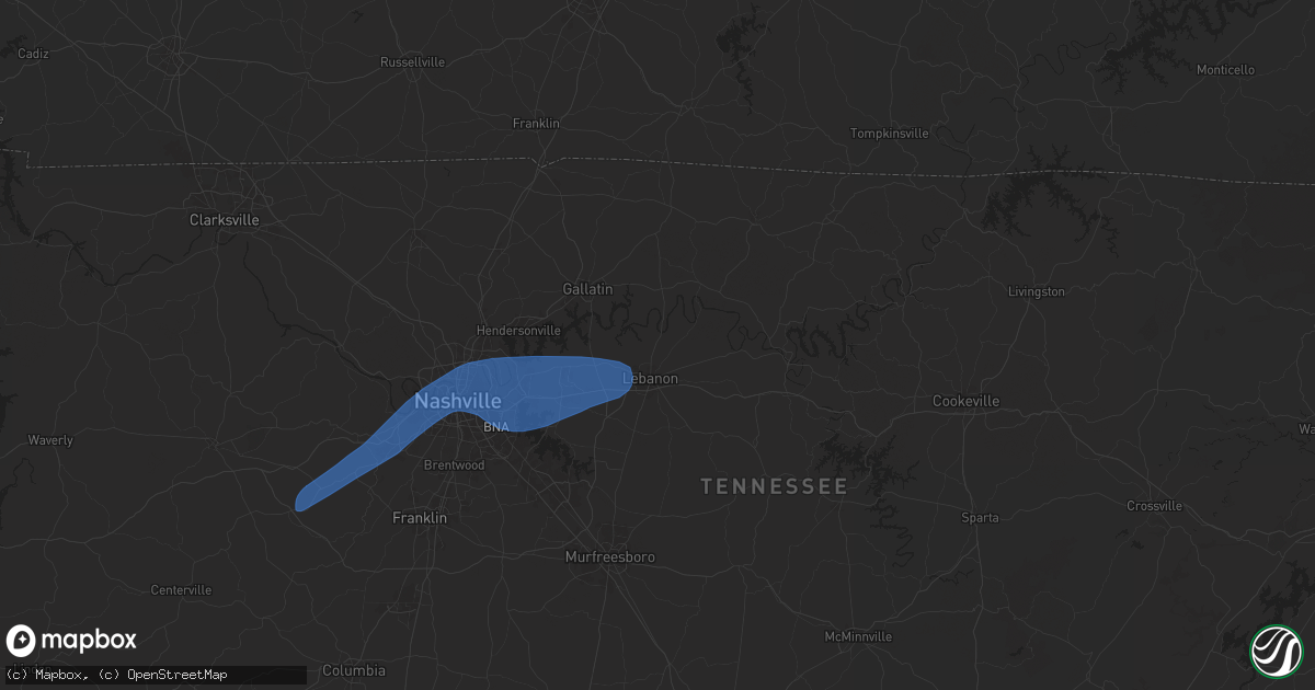 Hail map in Lebanon, TN on December 18, 2025