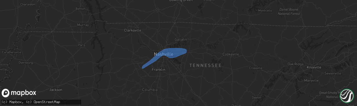Hail map in Mount Juliet, TN on December 18, 2025