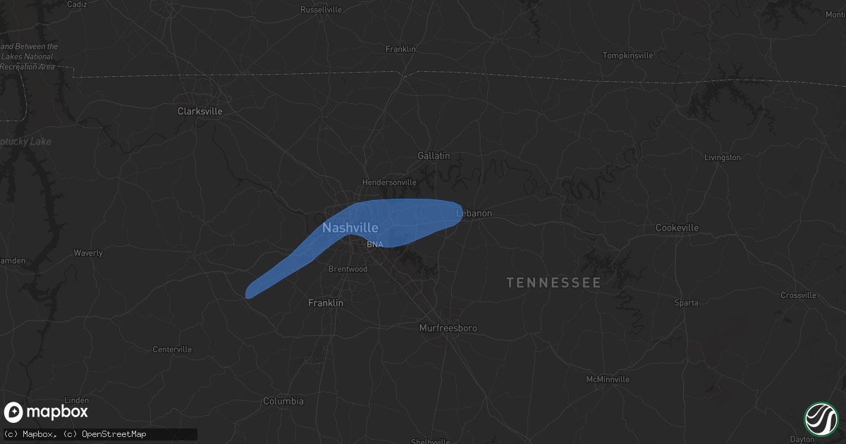 Hail map in Mount Juliet, TN on December 18, 2025