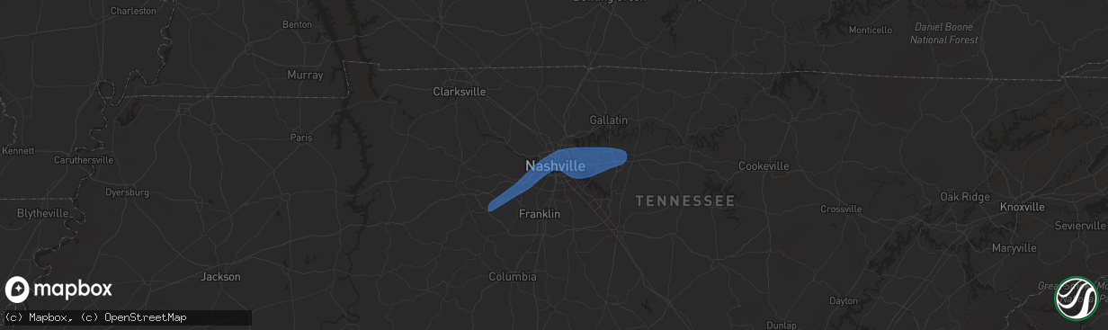 Hail map in Nashville, TN on December 18, 2025
