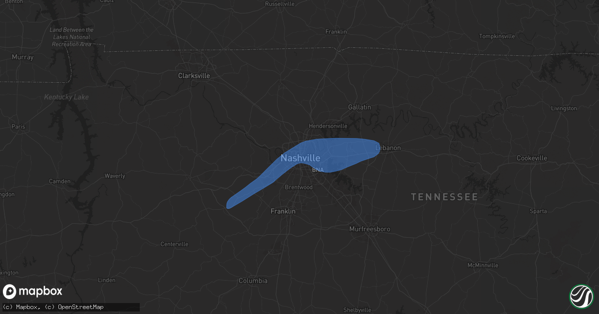 Hail map in Nashville, TN on December 18, 2025