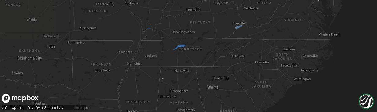 Hail map in Tennessee on December 18, 2025