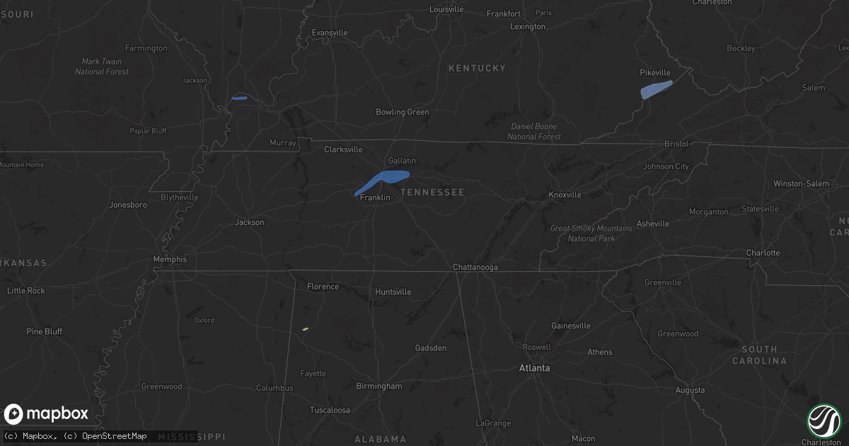 Hail map in Tennessee on December 18, 2025