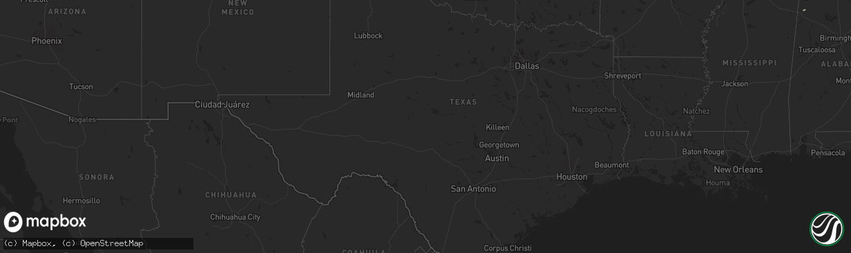 Hail map in Texas on December 18, 2025