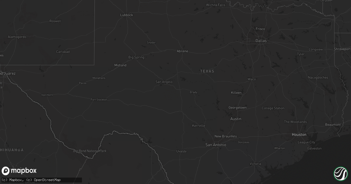Hail map in Texas on December 18, 2025