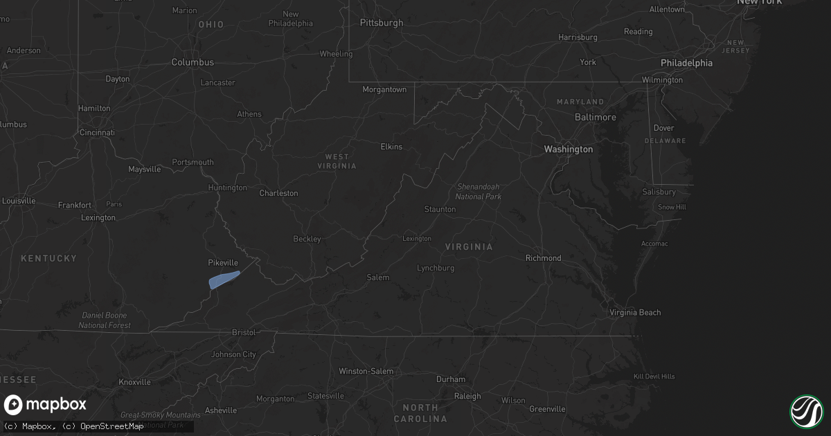 Hail map in Virginia on December 18, 2025