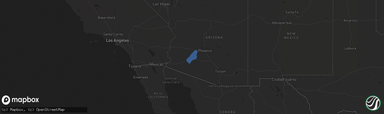 Hail map in Arizona on December 22, 2023
