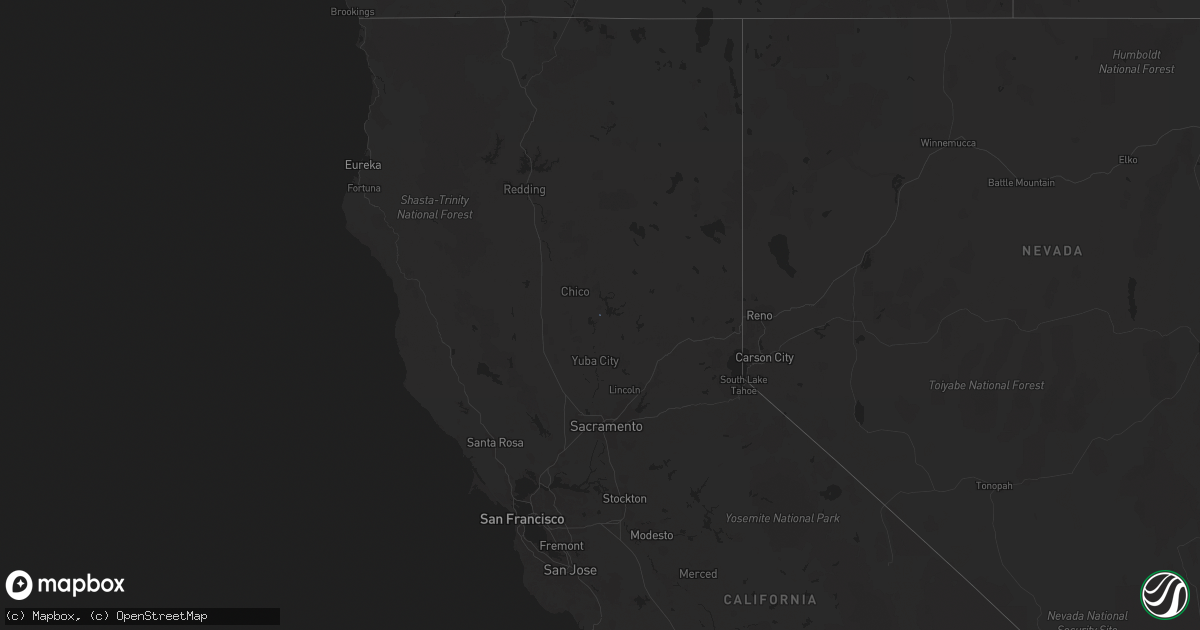 Hail map in California on December 22, 2023