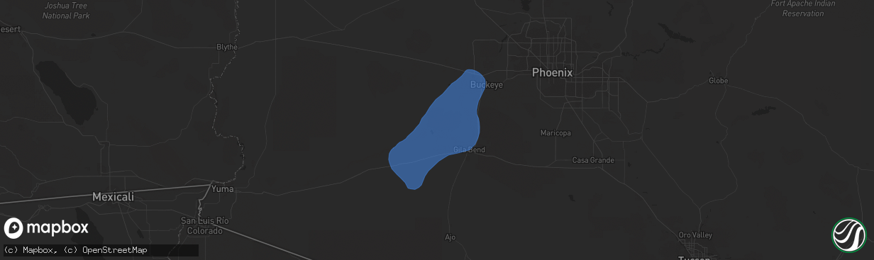 Hail map in Dateland, AZ on December 22, 2023