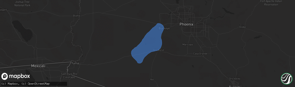 Hail map in Gila Bend, AZ on December 22, 2023