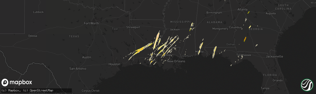 Hail map in Louisiana on December 23, 2014