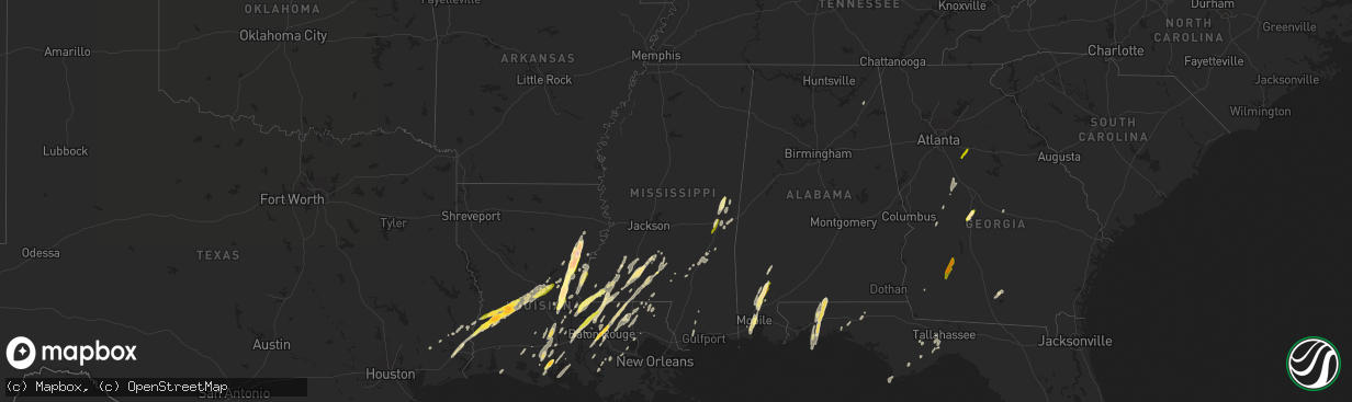 Hail map in Mississippi on December 23, 2014