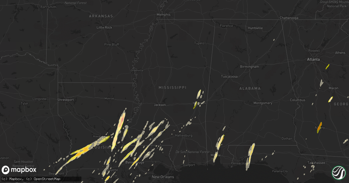Hail map in Mississippi on December 23, 2014