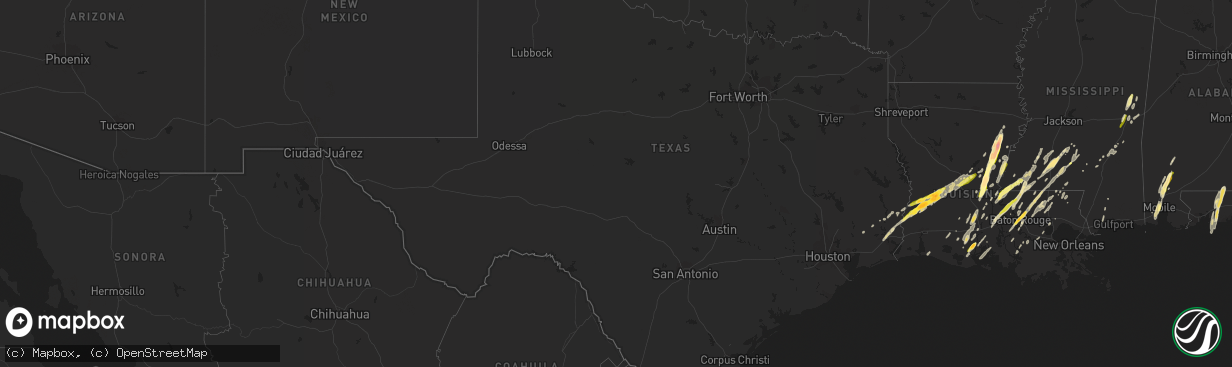 Hail map in Texas on December 23, 2014